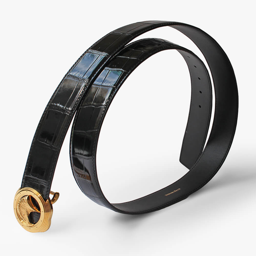Stefano Ricci Eagle Buckle Crocodile Belt Shiny Black (ste01086)