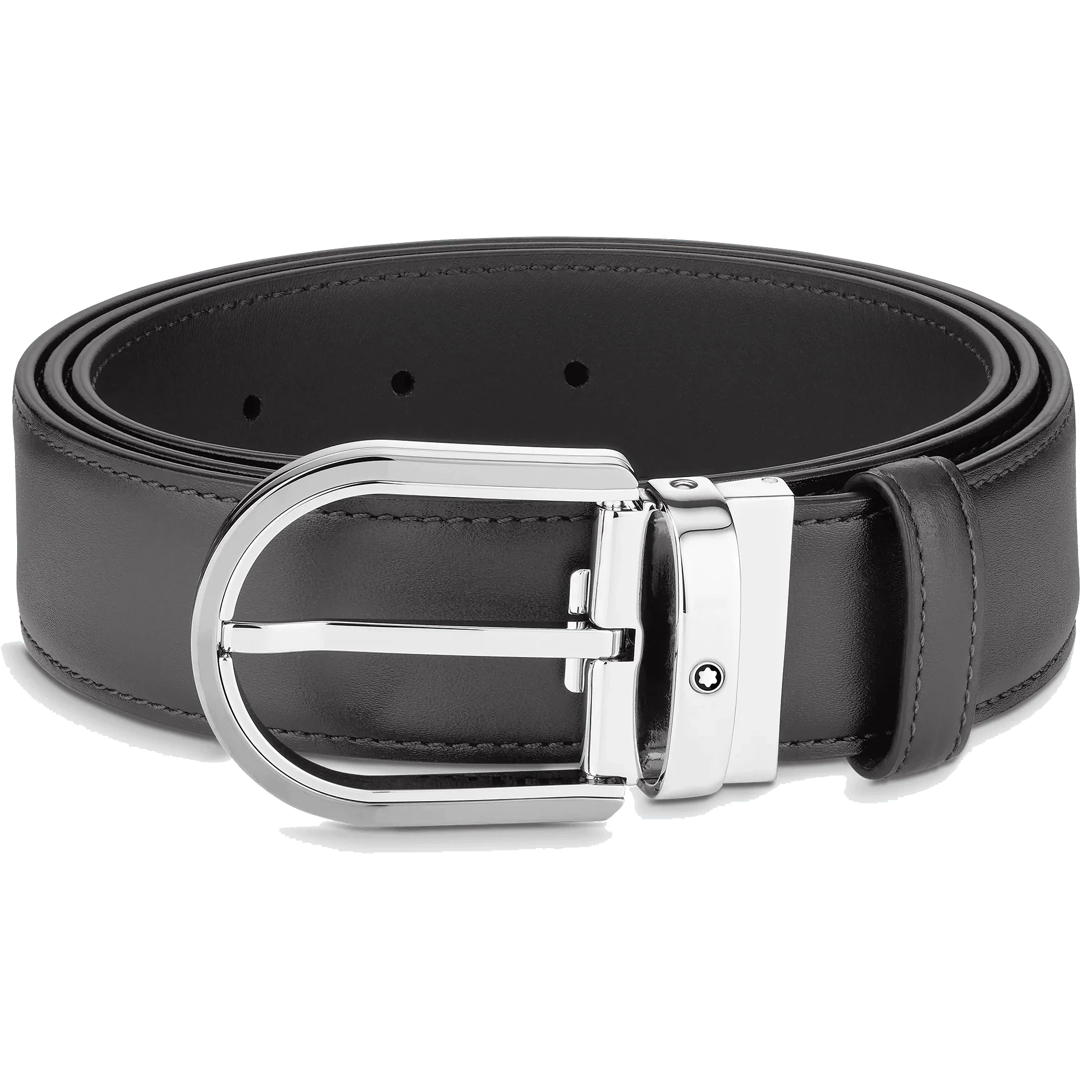 Montblanc 35mm gray leather belt with horseshoe buckle 129437