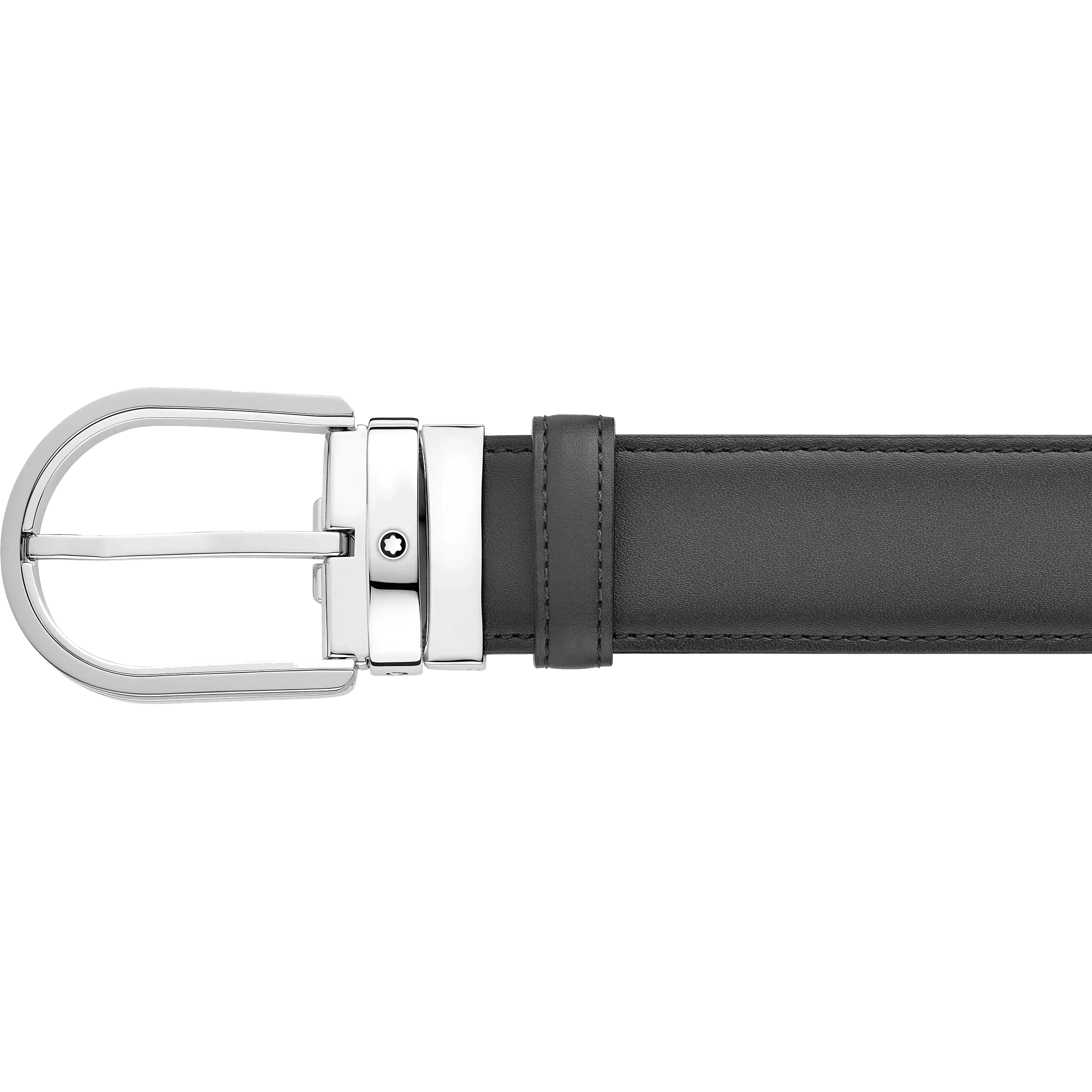 Montblanc 35mm gray leather belt with horseshoe buckle 129437