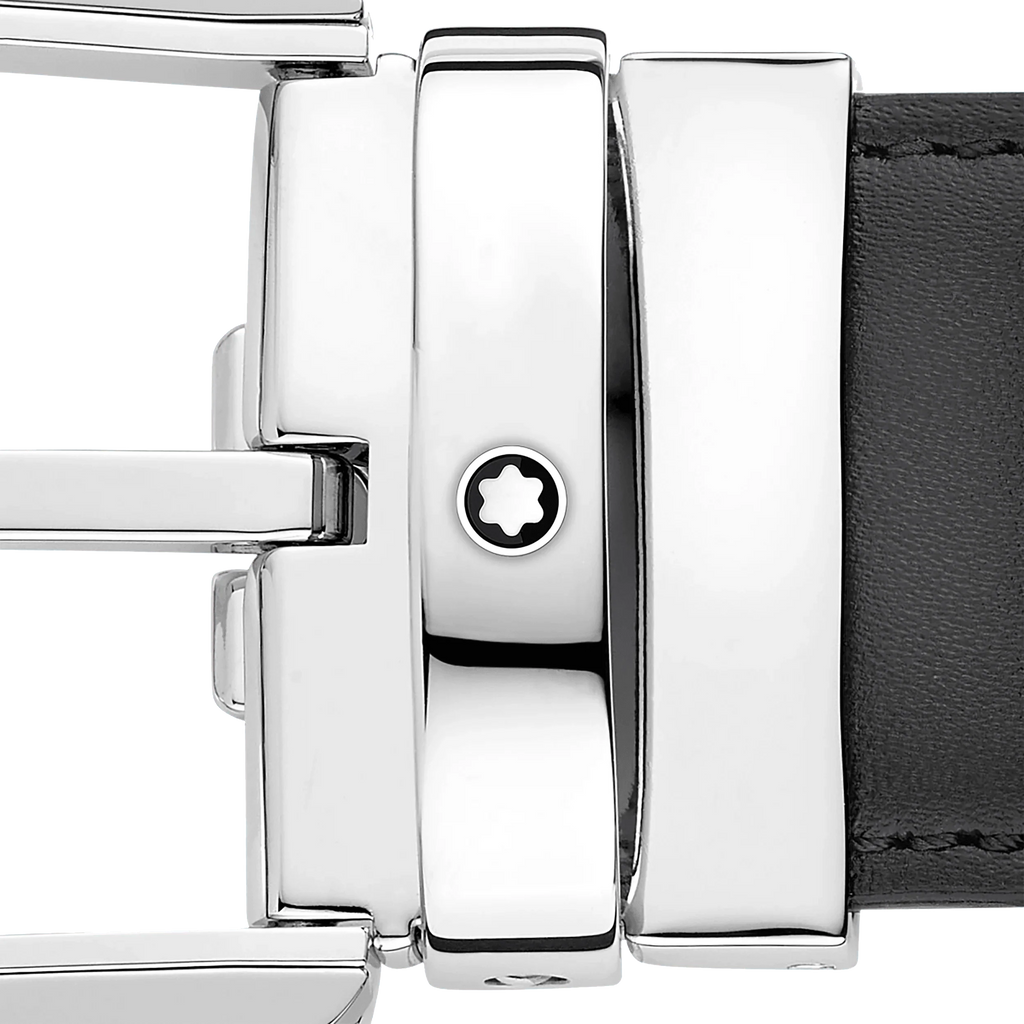 Montblanc 35mm gray leather belt with horseshoe buckle 129437